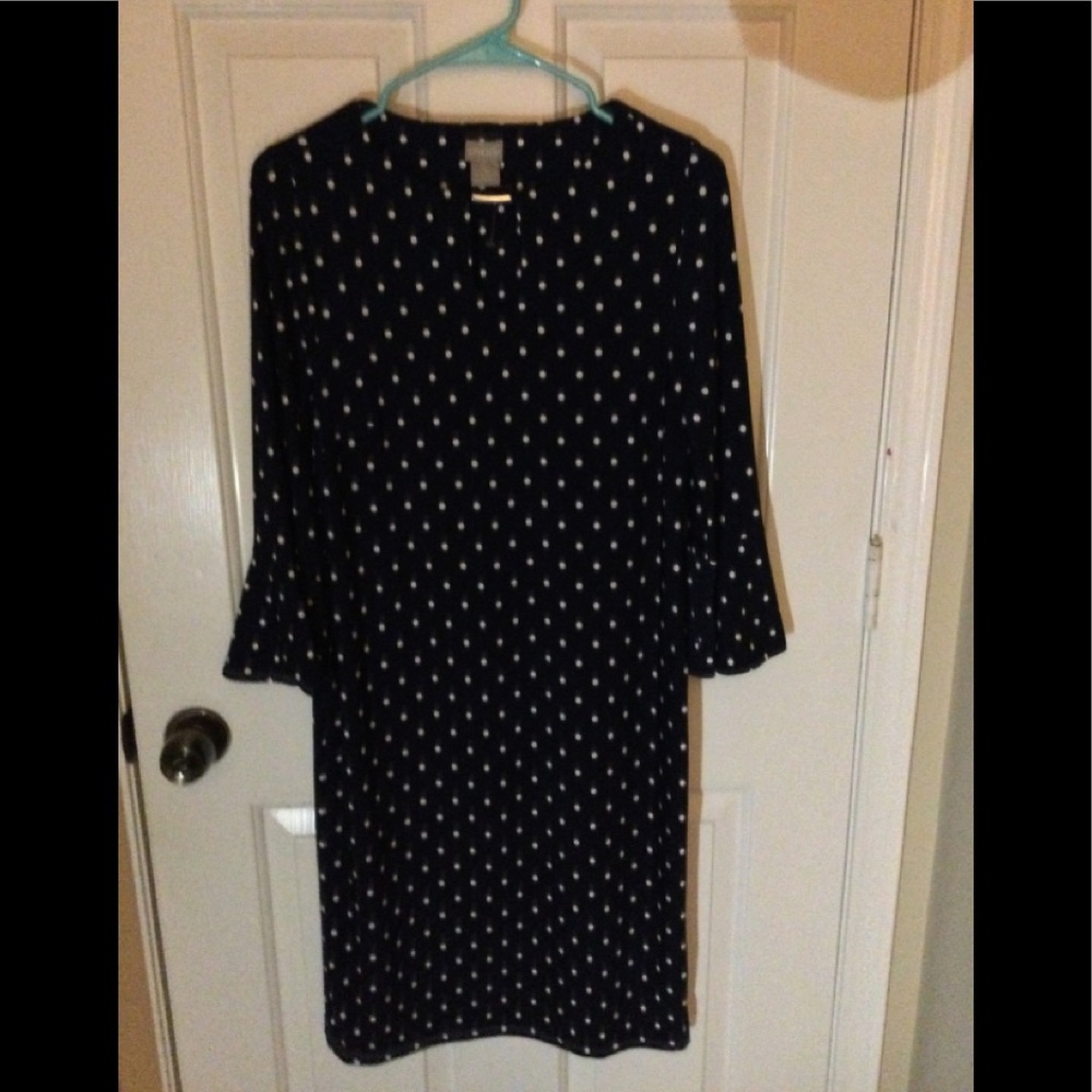 Navy and white polka dot dress